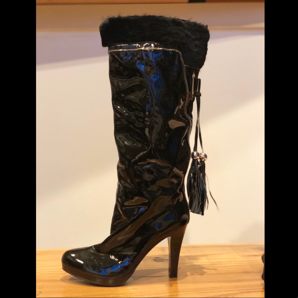 Black Patent Leather Stiletto Boots Size 9